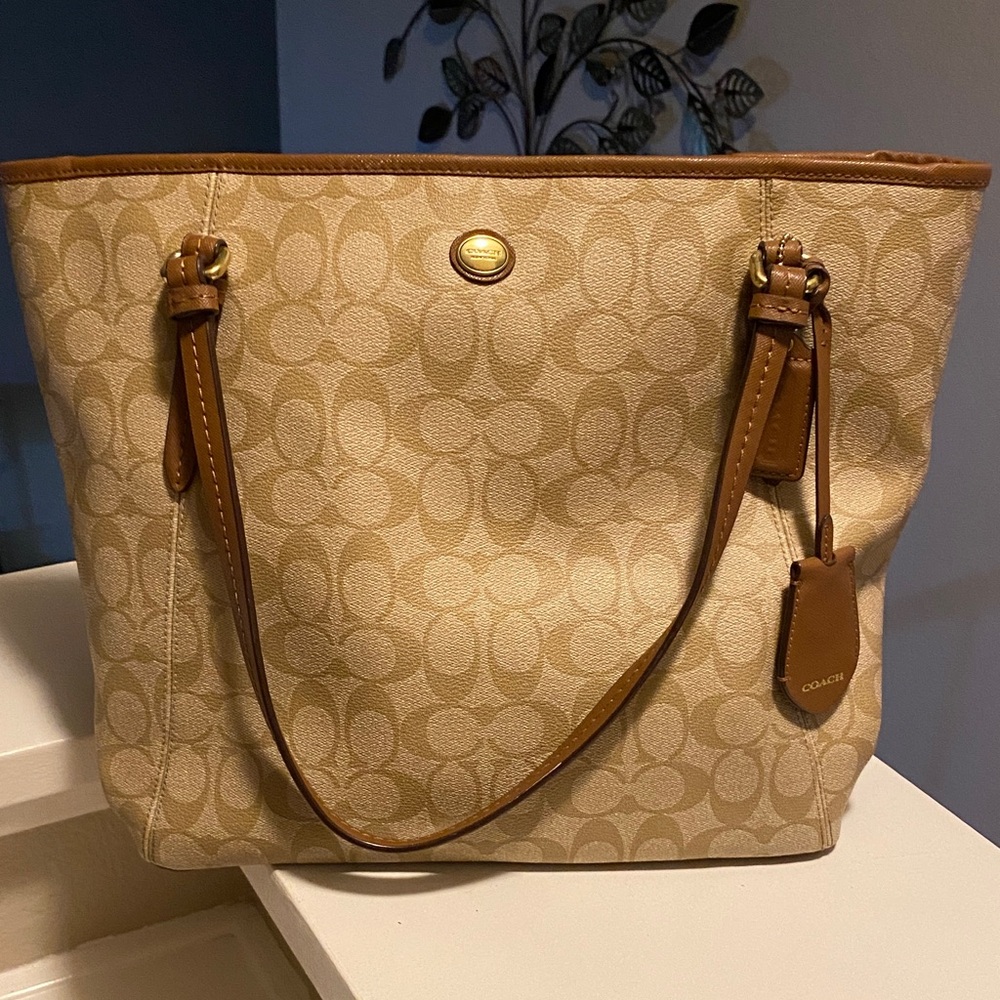 Coach Beige and Brown Signature Tote